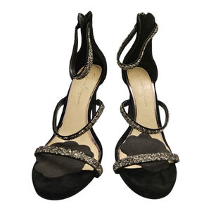 Jessica Simpson Heels Size 8.5 Black Silver Ankle Strap Shoes